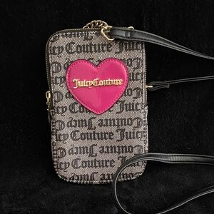 Juicy Couture Monogram Crossbody Phone Bag with Hot Pink Heart